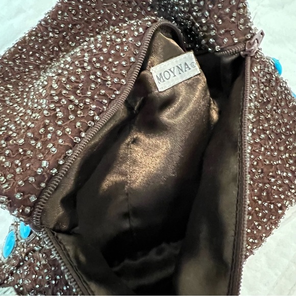 Moyna Anthropologie Beaded Clutch Turquoise Beads on Brown Beaded background - Picture 12 of 12